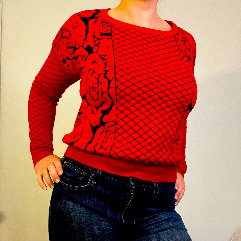 Vintage Red Rosette Sweater